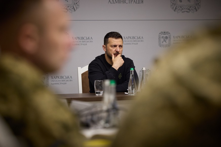 epa11345622 A handout photo made available by the Ukrainian Presidential Press Service shows Ukraine&#039;s President Volodymyr Zelensky attending a meeting of the Staff of the Supreme Commander-in-Ch ...