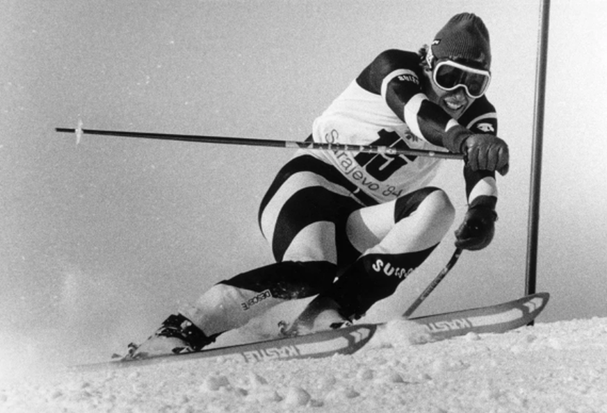 Pirmin Zurbriggen, lors des Jeux olympiques de Sarajevo en 1984, a grandement participé à l'histoire du ski en Suisse.