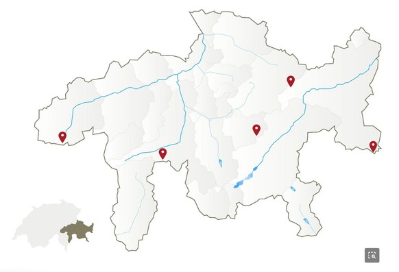 Une carte des 5 cols concernés dans les Grisons.