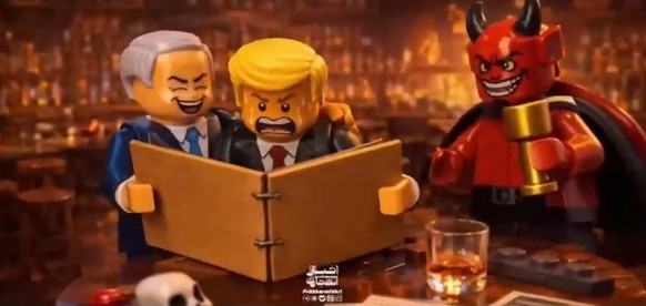 Sur l'une des vidéos, Donald Trump et Netanyahou apparaissent, consultant les dossiers Epstein, accompagnés du diable.