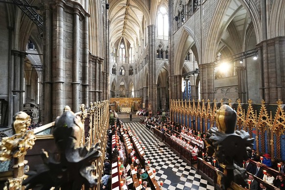 A general view of the Service of Thanksgiving at Westminster Abbey in London on the 80th anniversary of V-E Day, Thursday, May 8, 2025. (Aaron Chown/Pool Photo via AP)
Britain Royals VE Day