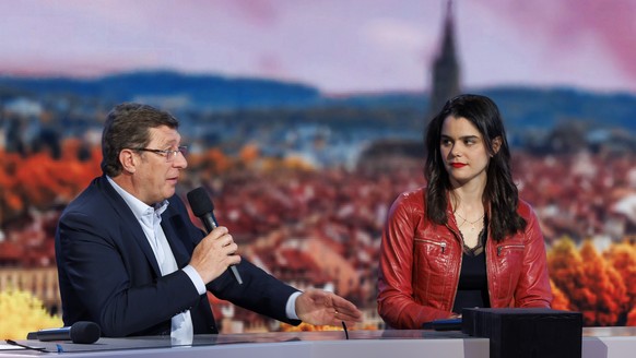 Sur le plateau de la RTS consacré aux élections avec un poids lourd de la politique genevoise: Mauro Poggia.