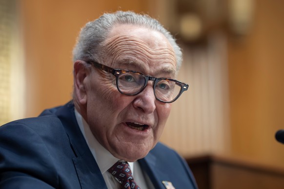 Prior to votes, Senate Minority Leader Chuck Schumer, D-N.Y., makes a statement to a forum on climate change and the consequences for home insurance, grocery prices, and health care costs, at the Capi ...