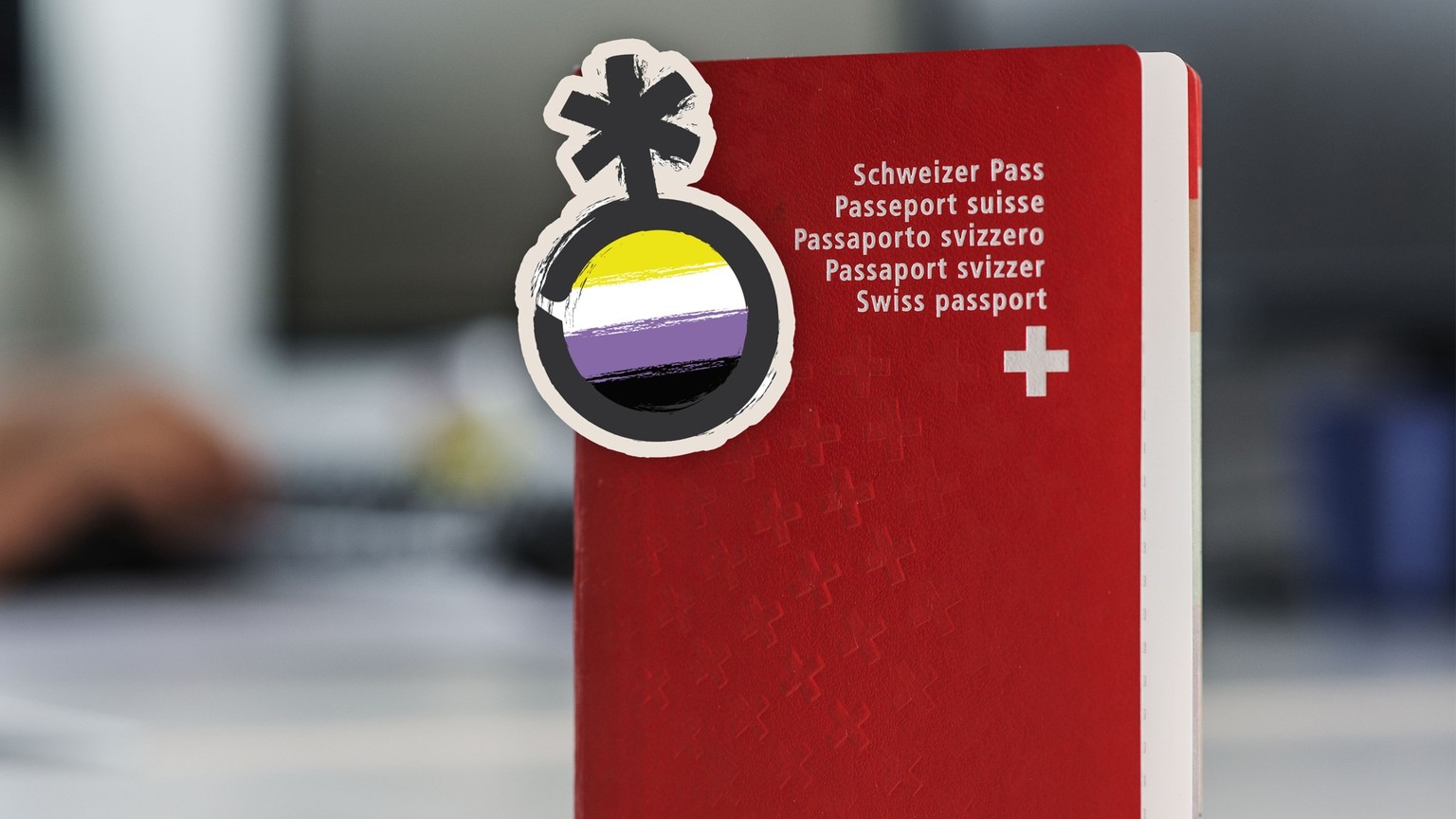 Schweizer Pass mit einem nicht-binär-Symbol