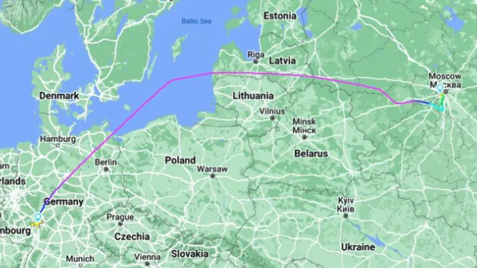 Laut der Webseite «flightradar24.com» flog die Maschine am 4. März von Frankfurt nach Moskau.