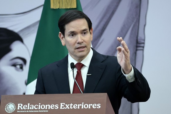 epa12350306 US Secretary of State Marco Rubio speaks during a press conference at the Mexican Foreign Ministry in Mexico City, Mexico, 03 September 2025. Rubio is visiting Mexico and Ecuador from 02 t ...