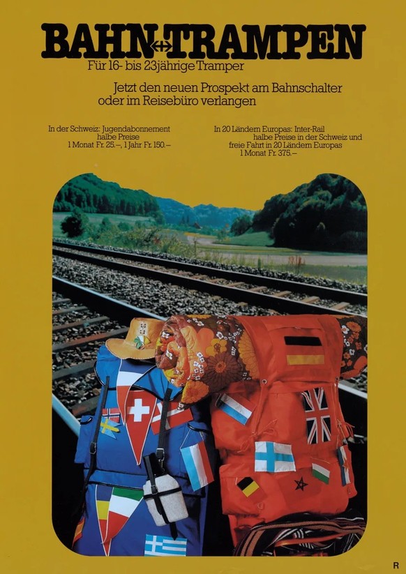 De l’auto-stop en train: affiche «Évasion ferroviaire» de 1978.
https://www.sbbarchiv.ch/detail.aspx?ID=215308