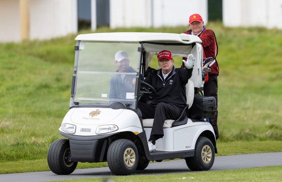 TURNBERRY, SCOTLAND - MAY 02: Former U.S. President Donald Trump during a round of golf at his Turnberry course on May 2, 2023 in Turnberry, Scotland. Former U.S. President Donald Trump is visiting hi ...