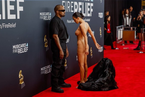 Los Angeles, CA - February 2, 2025: Kanye West and Bianca Censori at the 67th Grammys Awards held at the Crypto.com Arena in Los Angeles, CA Sunday, Feb. 2, 2025. (Allen J. Schaben / Los Angeles Times ...