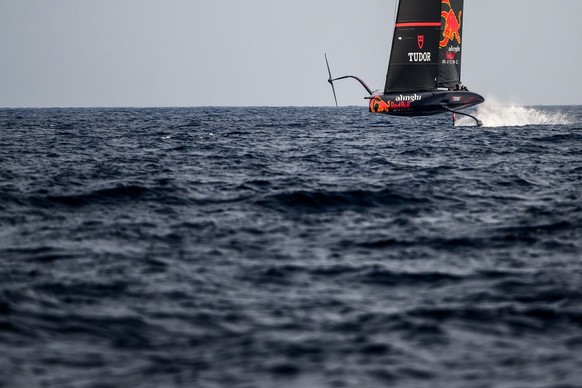 Swiss challenger for the next America&#039;s Cup in action during a training session on his training boat Alinghi Red Bull Racing AC75 BoatZero, on the mediterranean sea, in Barcelona, Spain, Monday,  ...
