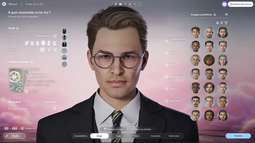 Le choix de visages prédéfinis est déjà important.