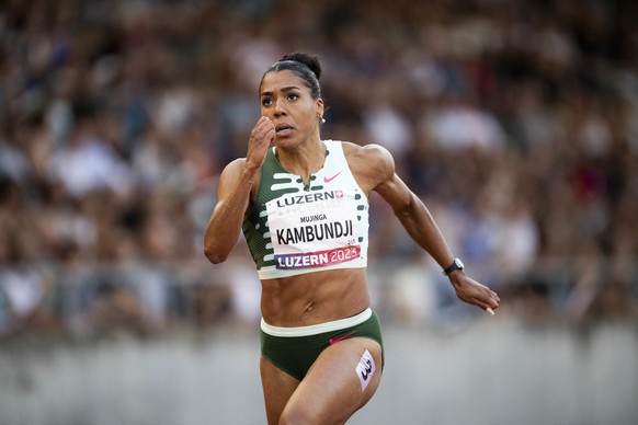 Mujinga Kambundji of Switzerland during 100m at the International Athletics Meeting in Lucerne, Switzerland, on Thursday, July 20, 2023. (KEYSTONE/Gian Ehrenzeller)