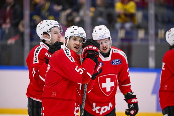 epa11144897 Switzerland&#039;s Livio Stadler looks on after losing the Beijer Hockey Games (Euro Hockey Tour) match between Switzerland and the Czech Republic in Karlstad, Sweden, 11 February 2024. EP ...