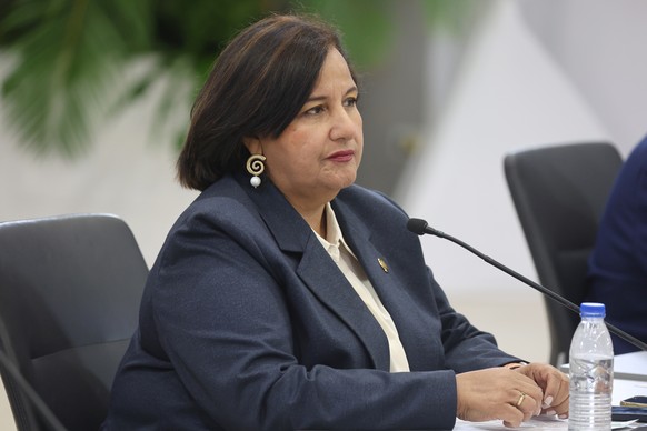 epa13154715 Former deputy and former president of Venezuela?s National Assembly (2015), Dinorah Figuera, speaks during a meeting held by members of the 2015 Assembly together with the current members  ...