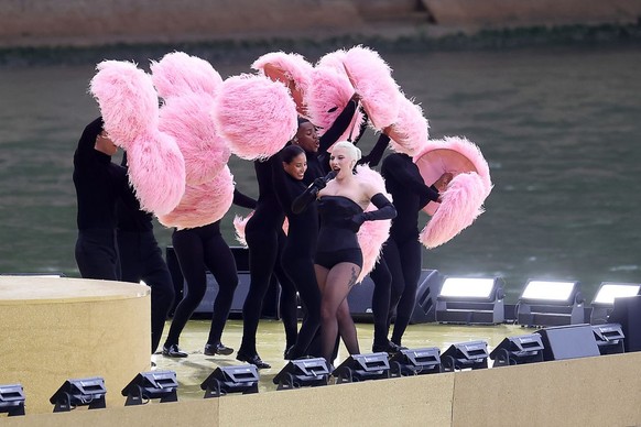 PARIS, FRANCE - JULY 26: American Singer-Songwriter Lady Gaga performs at the Sully bridge area before the opening ceremony of the Olympic Games Paris 2024 on July 26, 2024 in Paris, France. (Photo by ...