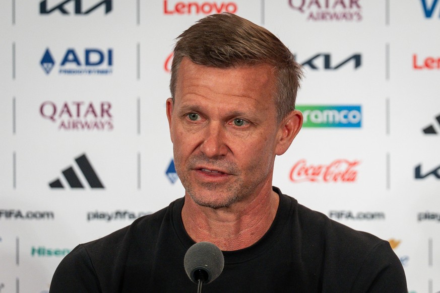 Canada head coach Jesse Marsch speaks during a FIFA World Cup press conference, in Vancouver, on Tuesday, June 23, 2026. (Ethan Cairns/The Canadian Press via AP)
WCup Canada Soccer