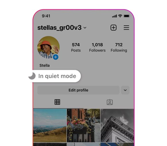 Voici la forme que prendra l&#039;étiquette «En mode silencieux» de la fonctionnalité Quiet mode d&#039;Instagram.