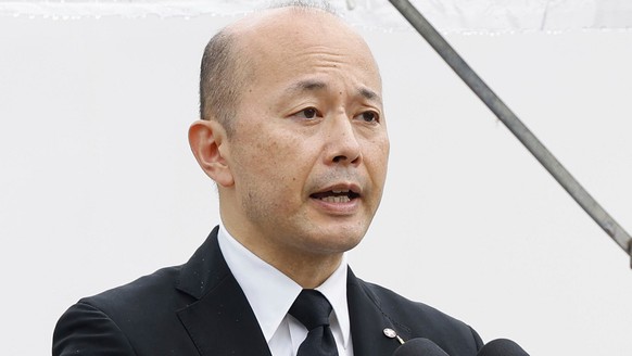 Nagasaki Mayor Shiro Suzuki reads out a peace declaration during a ceremony to mark the 80th anniversary of the U.S. atomic bombing at the Peace Park in Nagasaki, southern Japan Saturday, Aug. 9, 2025 ...