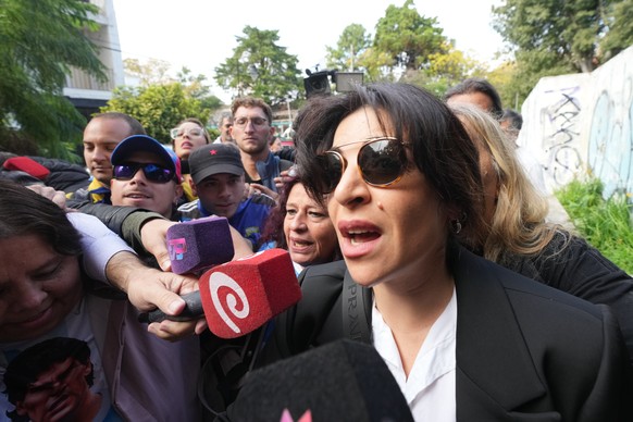 Gianinna Maradona, the daughter of the late soccer star Diego Maradona, arrives to court for the first day of the trial of his medical team for alleged homicide by negligence in San Isidro, Argentina, ...