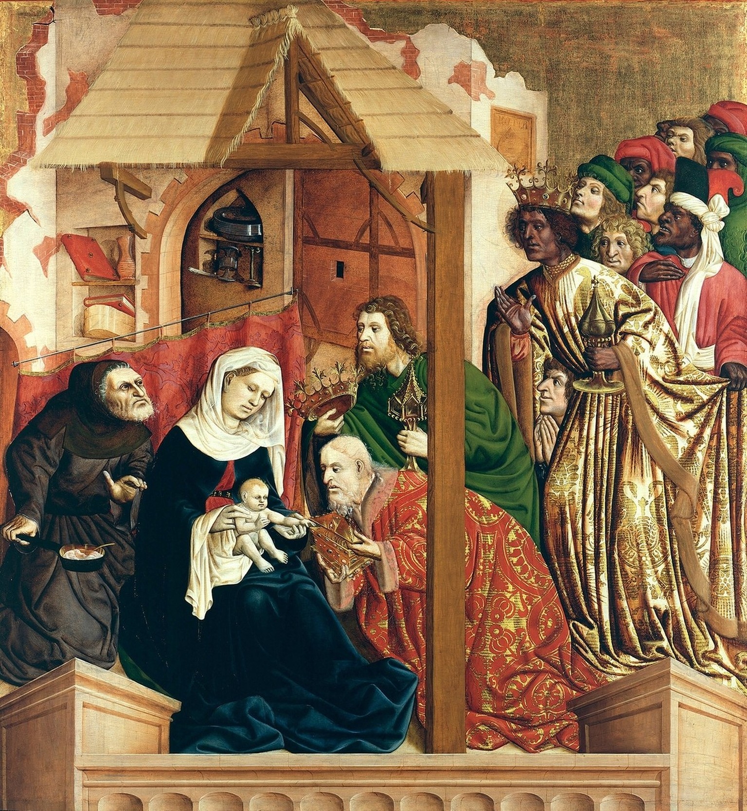 L’Adoration des mages, aile extérieure du retable de Wurzach, 1437.
https://commons.wikimedia.org/wiki/File:Hans_Multscher_-_Au%C3%9Fenfl%C3%BCgel_des_Wurzacher_Altars_-_Google_Art_Project.jpg