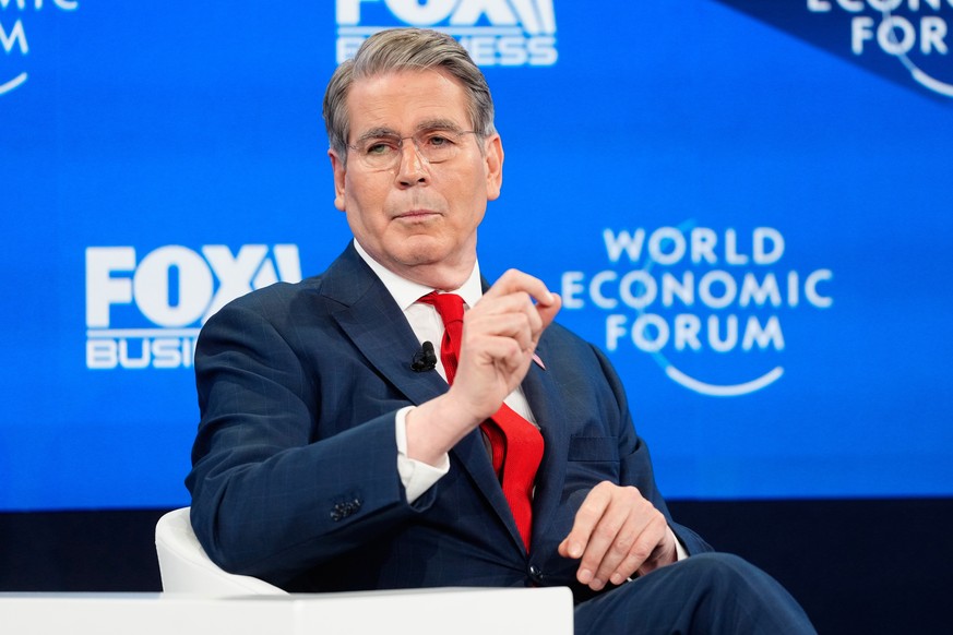 Scott Bessent, US Secretary of the Treasury speaks during the Annual Meeting of the World Economic Forum in Davos, Switzerland, Tuesday, Jan. 20, 2026. (AP Photo/Markus Schreiber)
Switzerland Davos