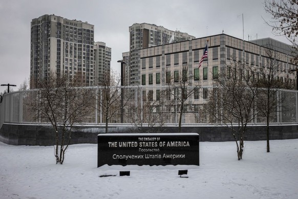 KYIV, UKRAINE - DECEMBER 08: The Embassy of the United State of America in Kyiv stands in the snow, on December 8th 2023, in Kyiv Region, Ukraine. Ukraine says it is hopeful that US lawmakers will app ...