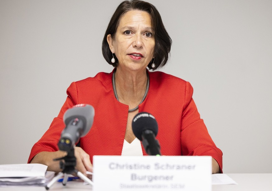 Christine Schraner Burgener, Staatssekretaerin fuer Migration spricht an einem Mediengespraech zur aktuellen Lage im Asylbereich, am Donnerstag, 27. Oktober 2022 in Zuerich. (KEYSTONE/Michael Buholzer ...