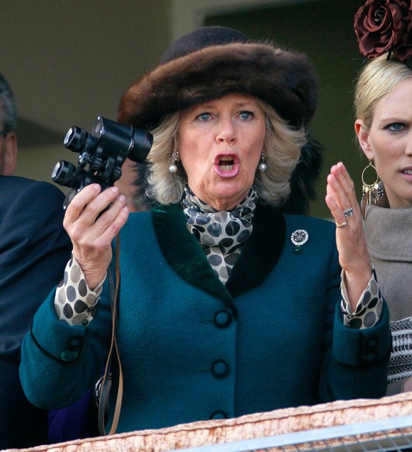 CHELTENHAM, UNITED KINGDOM - MARCH 14: (EMBARGOED FOR PUBLICATION IN UK NEWSPAPERS UNTIL 48 HOURS AFTER CREATE DATE AND TIME) Camilla, Duchess of Cornwall watches the &#039;Queen Mother Champion Steep ...
