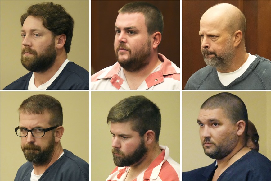 FILE - This combination of photos shows, from top left, former Rankin County sheriff&#039;s deputies Hunter Elward, Christian Dedmon, Brett McAlpin, Jeffrey Middleton, Daniel Opdyke and former Richlan ...