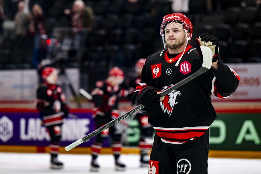 Lausanne&#039;s Erik Braennstroem reacts during a Champions Hockey League ice hockey game between Switzerland&#039;s Lausanne HC and Czech Republic&#039;s Mountfield HK, at the ice stadium Vaudoise ar ...