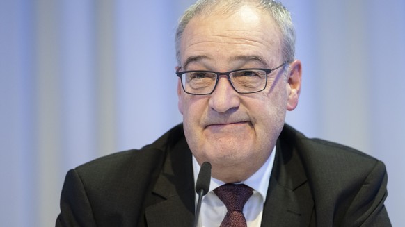 Bundesrat Guy Parmelin informiert an einem Point de Presse zum Abschluss.des Freihandelsabkommen der Efta mit den Mercosur-Staaten, aufgenommen am Freitag, 4. Juli 2025 (KEYSTONE/Ennio Leanza)