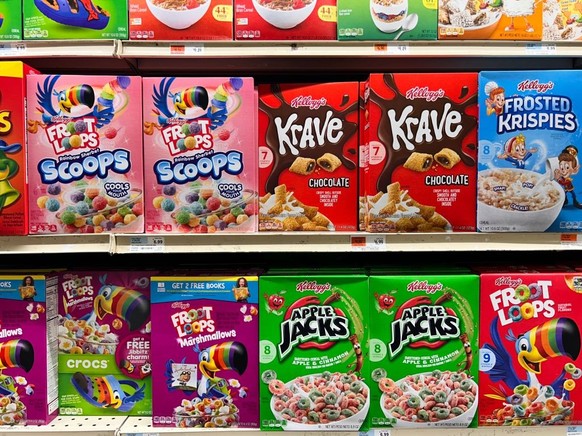 Super sugary Kellogg&#039;s cereals, Key Foods grocery store, Queens, New York. (Photo by: Lindsey Nicholson/UCG/Universal Images Group via Getty Images)