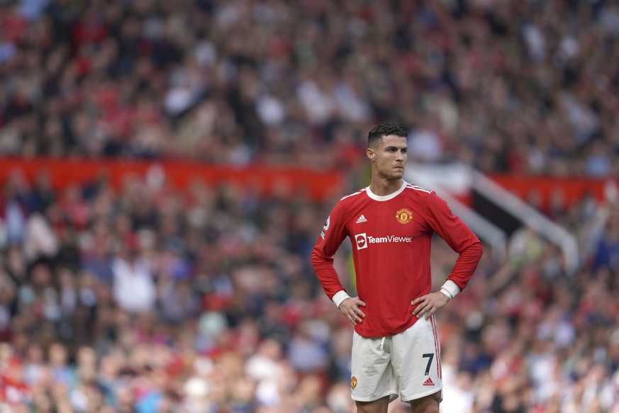 Manchester United&#039;s Cristiano Ronaldo stands on the pitch during the English Premier League soccer match between Manchester United and Norwich City at Old Trafford stadium in Manchester, England, ...
