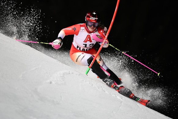 Switzerland's Melanie Meillard speeds down the course during an alpine ski, women's World Cup slalom, in Flachau, Austria, Tuesday, Jan. 13, 2026. (AP Photo/Marco Trovati)
Austria World Cup  ...