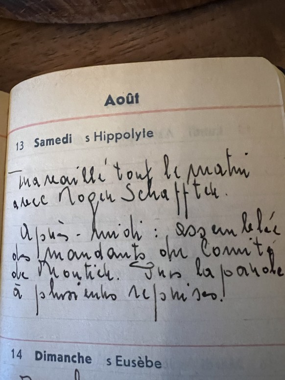 Agenda de Roland Béguelin, mention de Roger Schaffter. 1949.