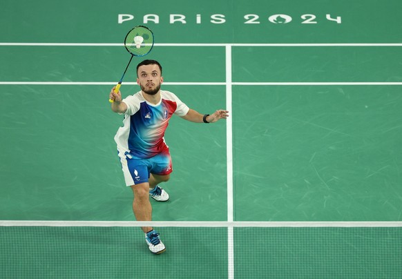 PARIS, FRANCE - SEPTEMBER 02: Charles Noakes of Team France plays a shot against Krysten Coombs of Great Britain during the Men&#039;s Singles SH6 Gold Medal Match Match on day five of the Paris 2024  ...