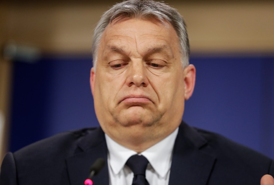 epa09048482 (FILE) Hungarian Prime Minister Viktor Orban gives a press conference at the end of the European People&#039;s Party (EPP) Political Assembly at the European Parliament in Brussels, Belgiu ...