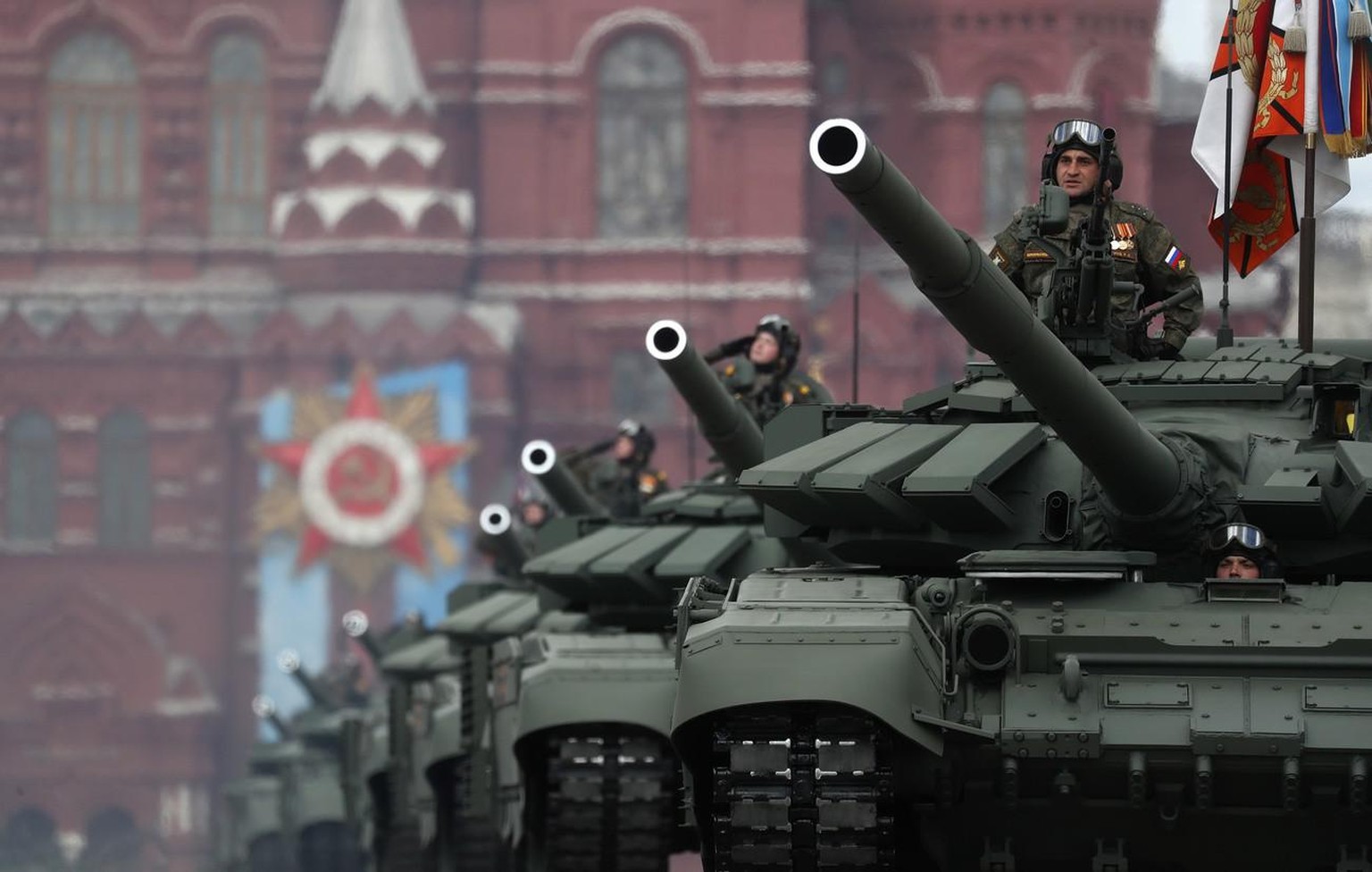 Russian tanks T-72 B3M take part in the Victory Day military parade general rehearsal in Moscow, Russia, 07 May 2021. The Victory Day military parade will take place 09 May 2021 in the Red Square to m ...