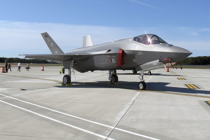 FILE - An F-35 fighter jet arrives at the Vermont Air National Guard base in South Burlington, Vt, Sept. 19, 2019. Swiss officials on Monday, Sept. 19, 2022 formally signed a procurement contract to a ...