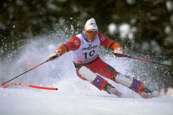 1993: Marc Girardelli of Luxembourg in action during a Mens Slalom event in Morioka-Shizukuishi, Japan. Giradelli finished in second place. \ Mandatory Credit: Simon Bruty/Allsport