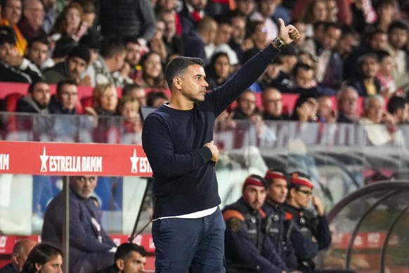 epa10943656 Girona&#039;s head coach Michel gestures during the Spanish LaLiga soccer match between Girona FC and Celta Vigo held in Girona, Spain, 27 October 2023. EPA/David Borrat