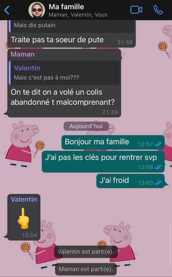 neurchi de conversation privée, facebook, famille