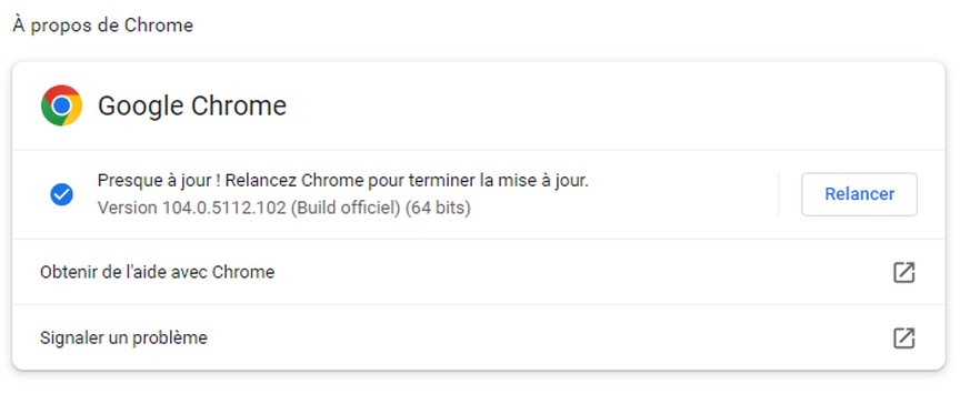 La dernière mise à jour de Chrome doit être installée immédiatement. L'écart n'est comblé qu'avec la version 105.0.5195.102.