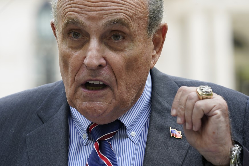 FILE - Former New York City mayor Rudy Giuliani speaks during a news conference on Tuesday, June 7, 2022, in New York. Prosecutors in New York do not plan to bring criminal charges against Giuliani in ...