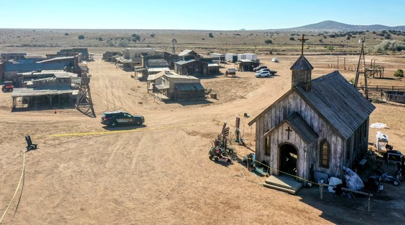 This photo shows the Bonanza Creek Ranch one day after an incident left one crew member dead and another injured, Friday, Oct. 22, 2021 in Santa Fe, N.M. A prop firearm discharged by veteran actor Ale ...
