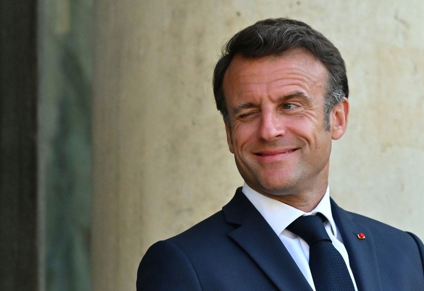 PARIS, FRANCE - JUNE 12: French President, Emmanuel Macron waits for Polish President, Andrzej Duda for a Summit of the Weimar triangle at the Elysee Palace on June 12, 2023 in Paris France. The tripa ...