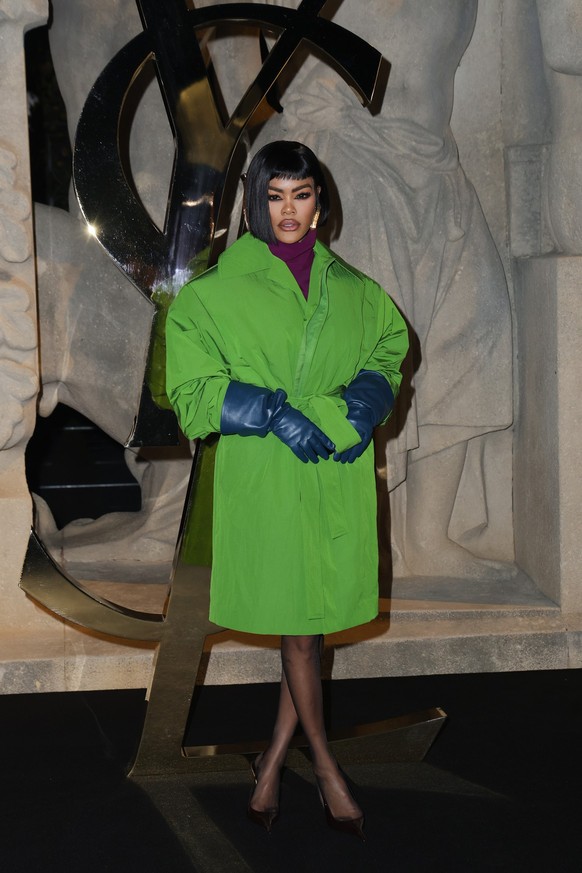 Teyana Taylor at the Saint Laurent fashion show as part of Spring/Summer 2026 Paris Fashion Week held at Fontaine du Trocadéro on September 29, 2025 in Paris, France. (Photo by River Callaway/WWD via  ...