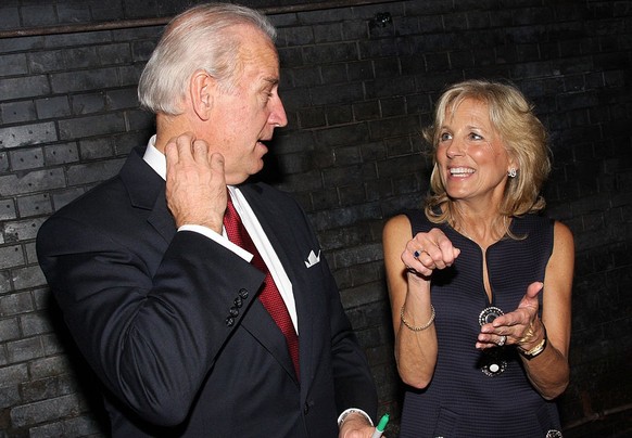 NEW YORK - FEBRUARY 13: Vice President Joe Biden and wife Jill Biden visit backstage at &quot;Billy Elliott&quot; The Musical (Biden brought his wife for her Valentines Day present) on Broadway at The ...