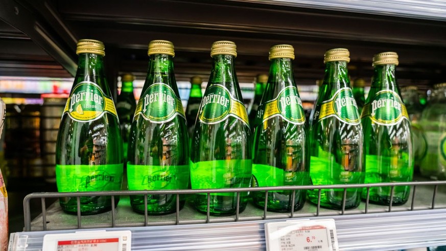 SHANGHAI, CHINA - 2020/11/01: French natural bottled mineral water Perrier seen at a supermarket. (Photo by Alex Tai/SOPA Images/LightRocket via Getty Images)