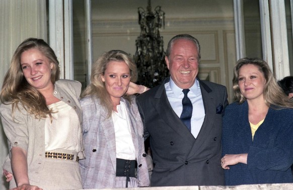 President of the French National Front Jean Marie Le Pen with his daughters Marine, Yann and Marie Caroline, on April 24, 1988. (AP Photo/Olivier Boitet)